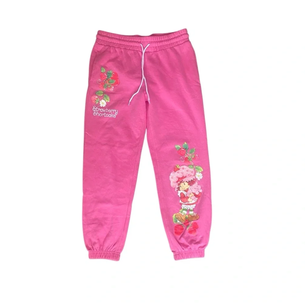 Strawberry Shortcake Pink Elastic Waist Joggers with Pockets. Size Medium - Picture 1 of 6